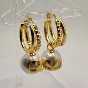 Valentino VLogo Signature Metal Earrings with Crystal Pearls